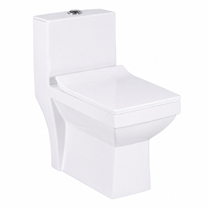 Inodoro de Cerámica de Una Pieza, Taza Alargada, Sifón en S, Doble Descarga, Diseño de Montaje en Suelo, Cerámica Vitrificada, 630x360x700mm - Product Image 1