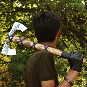 Hache tactique à double lame DIY THEWIZ CRAFTS, tête en acier inoxydable, manche en bois, outil de survie pour le camping en plein air, garantie de 3 ans - Product Image 4