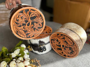 กล่องเครื่องประดับหนังวัวแบบตะวันตกสำหรับผู้หญิงกล่องเครื่องประดับหนังวัวสลักสำหรับเดินทางกล่องเครื่องประดับ - Product Image 4