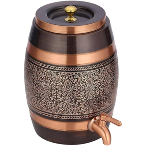 Distributeur d'eau artisanal en cuivre pur avec design antique Salai côtelé, capacité de 5L à 16L, réservoir d'eau Matka avec robinet anti-fuite - Product Image 5
