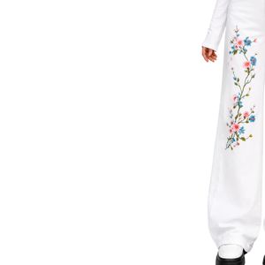 Jeans de Pierna Ancha con Bordado Floral Blanco para Mujer, Pantalones de Mezclilla de Cintura Alta, Corte Holgado, Ropa Casual Urbana, Personalizable OEM ODM - Product Image 3