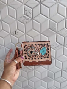 Nouveauté : Porte-monnaie en cuir véritable, élégant, fin, couleur turquoise, cuir travaillé à la main, style western, unisexe. - Product Image 3