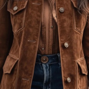 <b>Womens</b> Handmade <b>Brown</b> Genuine Suede <b>Leather</b> <b>Jacket</b> Vintage Western Style with Pockets - Product Image 4
