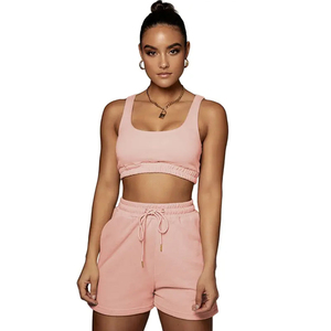 Conjunto Casual de Verano para Mujer, 2 Piezas, Poliéster/Algodón, Top Corto y Pantalones Cortos hasta la Rodilla, Transpirable - Product Image 1