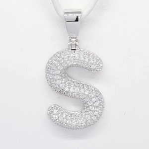 Collier pendentif lettre S en argent 925, diamant rond taille brillant micro-pavé, plaqué rhodium, luxe unisexe, à porter au quotidien - Product Image 1
