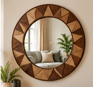 Modern Round Framed Wooden Glass Wall <b>Mirror</b> Wedding <b>Hanging</b> Decor for Living Room Bedroom - Product Image 1