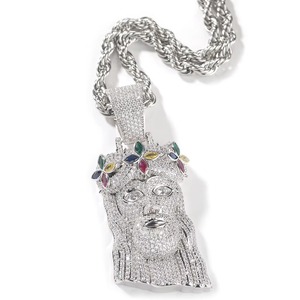 Collier Hip Hop avec pendentif visage de Jésus en moissanite, plaqué rhodium, certifié GRA, style Christian Iced Out - Product Image 1