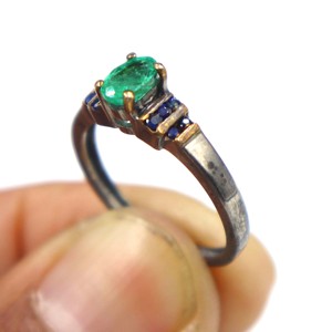 925 Sterling <b>Silver</b> Black Rhodium Plated <b>Emerald</b> with Blue Sapphire Cut Gemstone <b>Ring</b> Wholesale <b>Ring</b> Jewelry Gift <b>Ring</b> Birthday - Product Image 3
