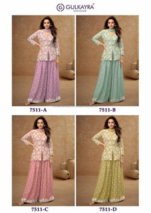 Costume de créateur Salwar de haute qualité à motif unique Semi Stitch Chinon Tissu à broder Fil à travailler Viscose Modal Bas Indien - Product Image 6