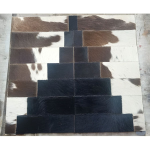 Distinctive Handmade Hair Hide Square Cowhide Quick-Dry Geometric <b>Leather</b> Block Patchwork Area Rug Floor Carpet for Living Rooms - Product Image 3