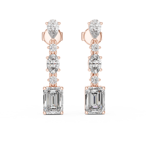 Rose Gold Lab Grown <b>Diamond</b> <b>Dangle</b> <b>Earrings</b> Oval Pear Round Emerald Cut Jewelry for Wedding Party Gift - Product Image 1
