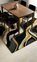 Tapis rectangulaire tufté à la main en laine et viscose à poils longs, couleur unie abstraite, élégance moderne, résistant aux taches, antidérapant et rembourré