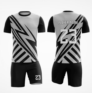 ชุดเสื้อฟุตบอลแบบซับลิเมชั่นสั่งทำพิเศษสำหรับผู้ชาย สีดำเทา ลายเรขาคณิต แห้งเร็ว ผลิตจากโพลีเอสเตอร์ แขนสั้น ทรงสปอร์ต เหมาะกับทุกฤดูกาล - Product Image 1