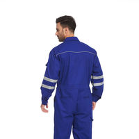 Overol de Trabajo de Poliéster Azul de Alta Visibilidad, Uniforme de Seguridad de Manga Larga con Franjas Reflectantes, Transpirable, Impermeable y Retardante de Llama