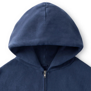Sweat à capuche zippé oversize bleu marine pour homme, 100 % coton molletonné, coupe classique, idéal pour l'automne - Product Image 5