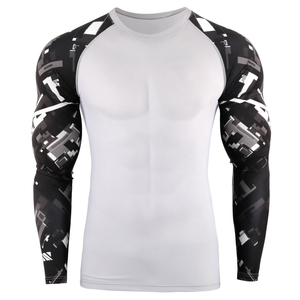 Chemise de compression à séchage rapide en polyester et spandex à imprimé géométrique blanc et noir pour l'entraînement BJJ Jiu Jitsu - Product Image 1
