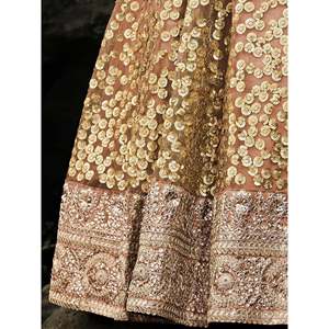 Lehenga Choli de talla grande para boda en un fabuloso color marrón con lentejuelas y malla. - Product Image 1