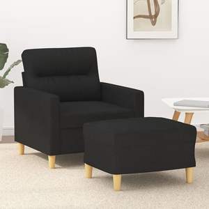 Fauteuil en mousse avec repose-pieds en polyester noir et contreplaqué métallique, meuble élégant pour salon - Product Image 1