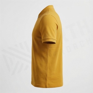 Polo en tricot uni pour homme, manches courtes, fermeture éclair, style décontracté, coupe classique, jaune moutarde - Product Image 3