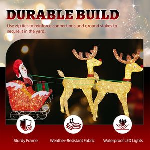 Decorazioni Natalizie Pre-Illuminate con Renne e Slitta, 270 LED Bianco Caldo, per Interni ed Esterni, Addobbi Festivi per Natale - Product Image 3
