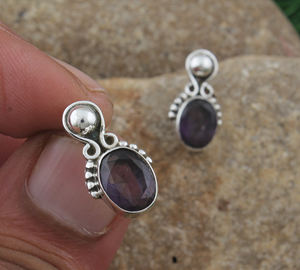 Boucles d'oreilles en quartz bleu naturel, argent sterling 925, bijoux de mariage de luxe faits à la main pour femmes, pierre précieuse fine - Product Image 1