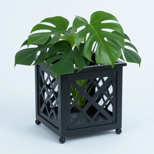 Macetero Metálico con Marco en X, Recubrimiento en Polvo Negro, Cuadrado, con Orificio de Drenaje, Decoración Moderna para Patio, Venta al Por Mayor Comercial - Product Image 2