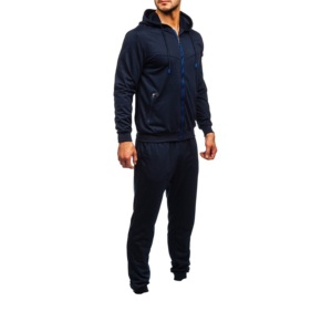 High Trending Men Navy Blue Full <b>Zip</b> <b>Hooded</b> Tracksuit Solid Color Casual Wear Side Pockets Polyester Regular Fit Autumn Style - Product Image 2