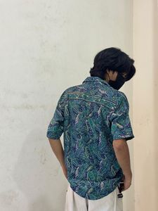 <b>Men's</b> Short Sleeve <b>Paisley</b> Print Cotton Casual <b>Shirt</b> V-Neck Summer Breathable Poplin <b>Shirt</b> Unisex <b>Paisley</b> Printed Short Button - Product Image 2