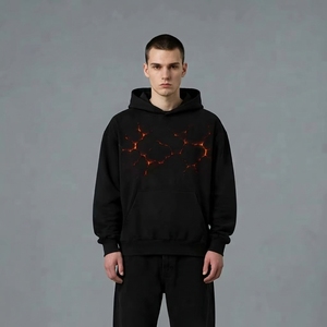 Sweat-shirt à capuche noir pour homme OEM ODM avec imprimé effet fissures de lave sur le devant, streetwear d'automne, fabrication sur mesure avec logo personnalisé - Product Image 1