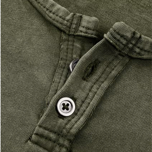 Camisa Henley de algodón lavado de manga larga para hombre, camiseta informal vintage, suéter suave con cuello abotonado para otoño y uso diario - Product Image 6