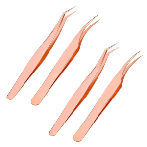Rose Gold Eyelash Tweezers Set Stainless Steel Curved Straight Isolation Volume Lash Extension Professional <b>Tools</b> Kit - Product Image 1