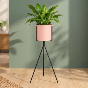 Macetero Metálico Rosa Moderno con Soporte de Trípode de Hierro Negro, Maceta Decorativa Alta para Plantas de Interior, Hogar, Oficina, Sala de Estar - Product Image 5