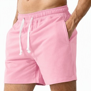 Shorts pour hommes en polyester tissé bleu uni à séchage rapide avec cordon de serrage, taille mi-haute, décontractés, avec poches, longueur courte - Product Image 4