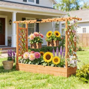 Jardinière en bois avec treillis de plantation et accessoire de jardinage - Product Image 1