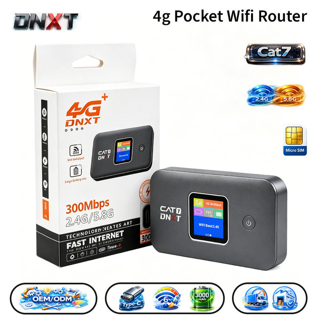 DNXT Wifi De Poche Cat7 300Mbps 4g Sim Router 2.4g&5.8g Portable Wifi Router with Sim Card AP Mode Mtn Pocket Wifi Party Use