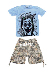 Ensemble T-shirt graphique vintage et short imprimé pour homme – Tenue streetwear oversize – Vêtements décontractés hip-hop OEM - Product Image 2