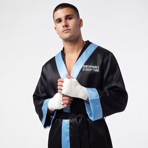 Robe de boxe en satin imprimée de haute qualité, tenue d'arts martiaux personnalisée, robe de boxeur pour l'entraînement, robe de champion d'arts martiaux unisexe taille haute - Product Image 5