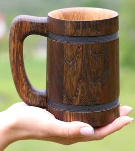 แก้วไม้คุณภาพสูง แก้วหรูหราสำหรับเบียร์ กาแฟ น้ำ นม พร้อมหูจับ ของขวัญสำหรับผู้ชาย พ่อ เพื่อน ครอบครัว และราคาประหยัด - Product Image 4