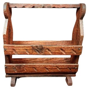 Luxury Hand-Carved Walnut Wood Magazine Rack Wholesale - Product Image 2