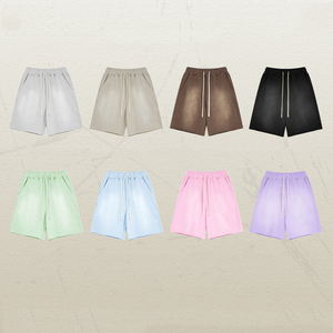 กางเกงขาสั้นผู้ชายรุ่นใหม่ ผ้าฝ้ายเฟรนช์เทอร์รี่ 100% สีพื้น มีเชือกผูก กระเป๋าข้าง 2 ช่อง ซักแบบวินเทจ แห้งเร็ว รับผลิตแบบ OEM สำหรับฤดูร้อน - Product Image 6