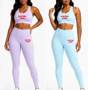 Conjunto Deportivo de 2 Piezas para Mujer con Logotipo Personalizado, Leggings de Cintura Alta de Color Sólido, Top Corto sin Mangas, Transpirable, Ajustable, para Todas las Temporadas - Product Image 2