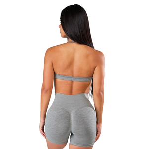 Soutien-gorge de sport sans couture pour femme, modèle halter, pour yoga et fitness, vêtement de sport doux, extensible, offrant un bon maintien, léger, pour l'entraînement, gris chiné - Product Image 2