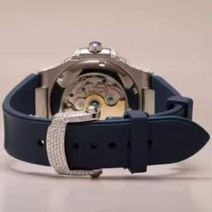 Reloj de Pulsera Cuadrado de Lujo Personalizado para Hombre, Estilo Hip Hop, con Moissanita, Totalmente Cubierto de Diamantes, Esfera Azul, Plateado y Dorado, Analógico - Product Image 2