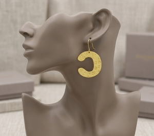 Handmade Textured <b>Brass</b> C Hoop Christian Design Lead-Free Hooks Tarnish-Resistant Golden Finish Alphabetum Charisma Collection - Product Image 2