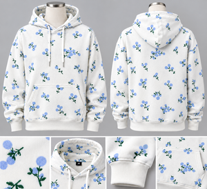 Sweat-shirts à capuche unisexes à imprimé floral blanc, coupe classique, en coton tricoté respirant, OEM, pull décontracté avec poche, vêtements de printemps - Product Image 1