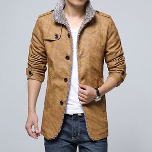 Chaqueta de Cuero PU Marrón para Hombre con Forro Polar, Manga Larga, Resistente al Viento, Abrigo de Invierno - Product Image 3