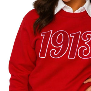 Sudadera Roja 1913 DST de Chenilla con Cuello Redondo, Ropa Premium de Forro Polar para Hermandades, Prenda Griega Delta, Top Cálido para Invierno - Product Image 5