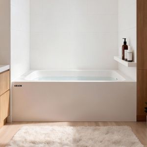 Bañera acrílica contemporánea de 60 x 30 pulgadas para alcoba, bañera grande para remojar con desagüe derecho y orificio de desbordamiento - Product Image 1