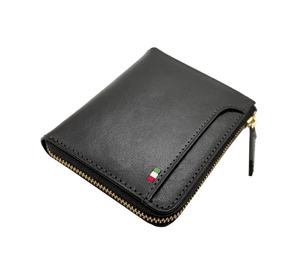 [Quantité minimale de commande bas] Castello italien cuir tanné végétal minimaliste unisexe en forme de L YKK fermeture éclair carte portefeuille drapeau broderie noir marron - Product Image 2