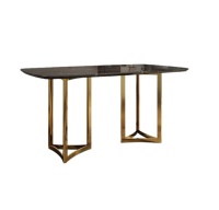 Mobilier haut de gamme Design moderne Table à manger en marbre Marquino noir naturel avec pied en fer doré Table à manger pour restaurant et café